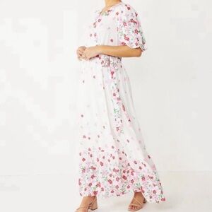 Draper James RSVP White Floral Long Maxi Wrap Dress Pink Green XXL